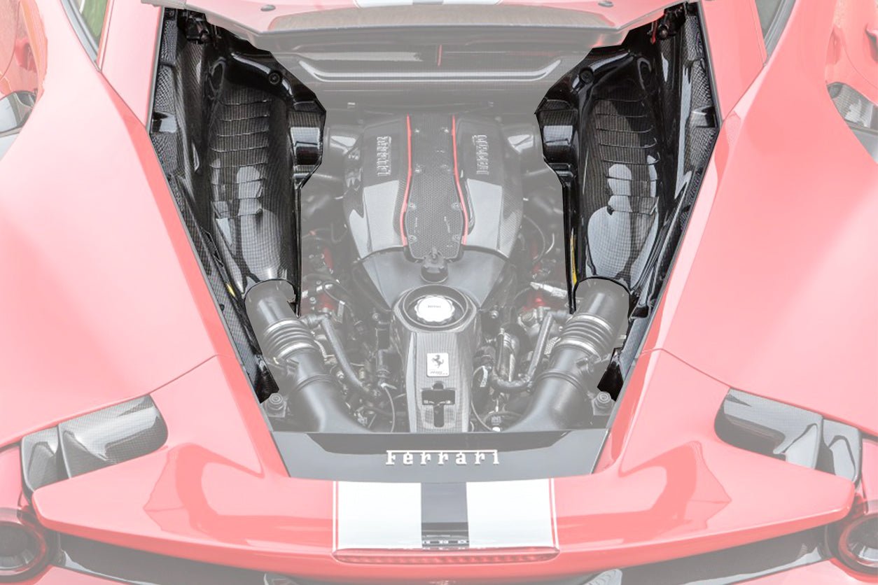 2015-2022 Ferrari 488 GTB & Pista & F8 Dry Carbon Fiber Engine Bay Panels With Heat Protection - DarwinPRO Aerodynamics
