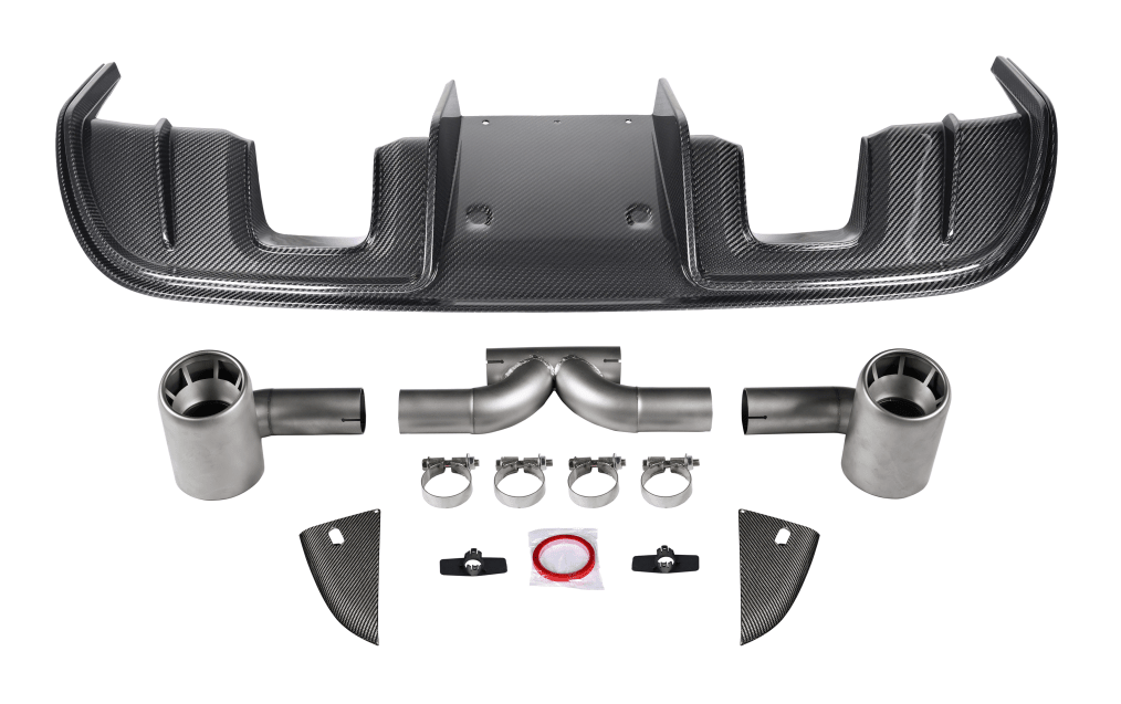 Porsche 718 Cayman Boxster GT4RS Style Autoclave Carbon Fiber Rear Diffuser Lip With Winglets And Exhaust Tips 2016-2025