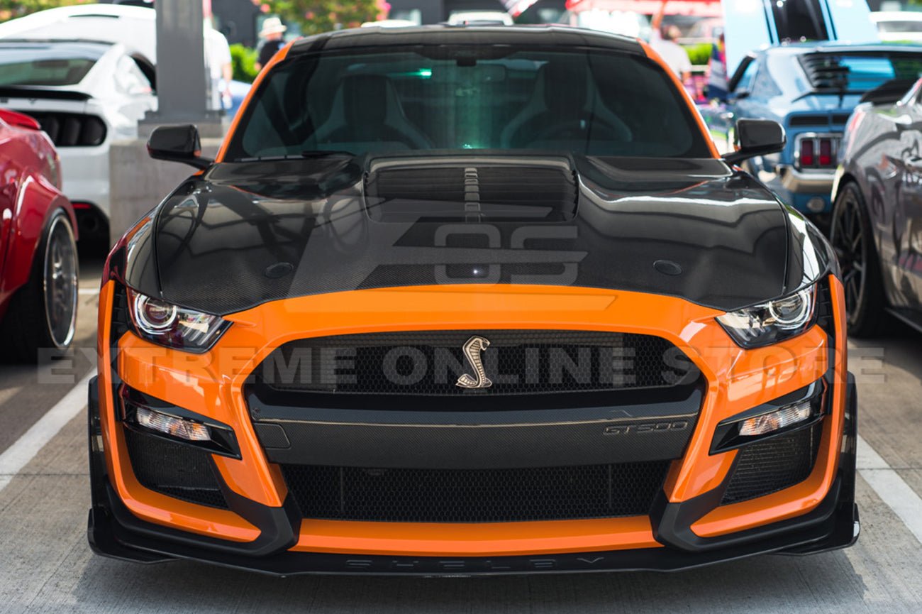 Ford Mustang S550 GT500 Dry Carbon Fiber Hood Vent Rain Tray Cover Kit 2020-2023