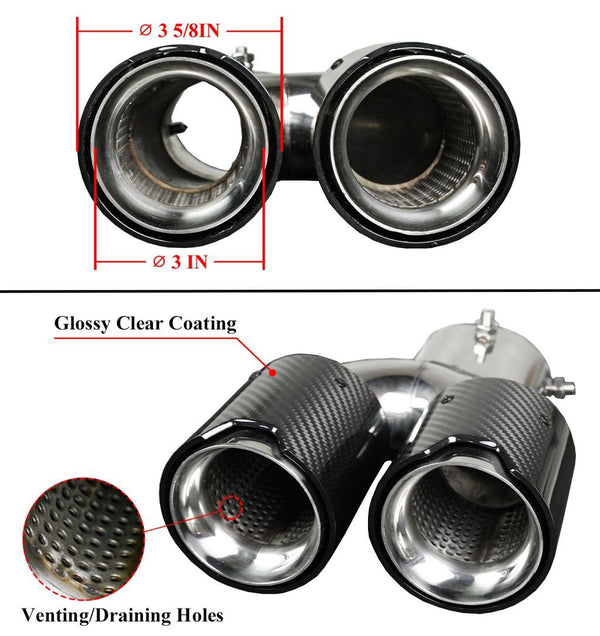 Carbon Fiber BMW Dual Exhaust Tips – 2.48" Inlet / 4.0" Outlet – Round Twin Pipes For F22 F30 F32 F36