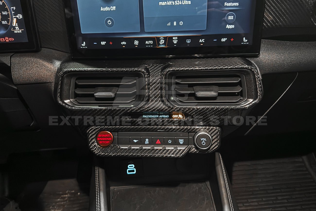 Ford Mustang S650 Factory Style Dry Carbon Fiber AC Outlet Panel Trim Split Screen 2024-Up