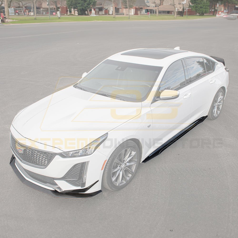 Cadillac CT5 CT5-V Blackwing Style Carbon Fiber Front Lip & Side Skirts 2020-2024