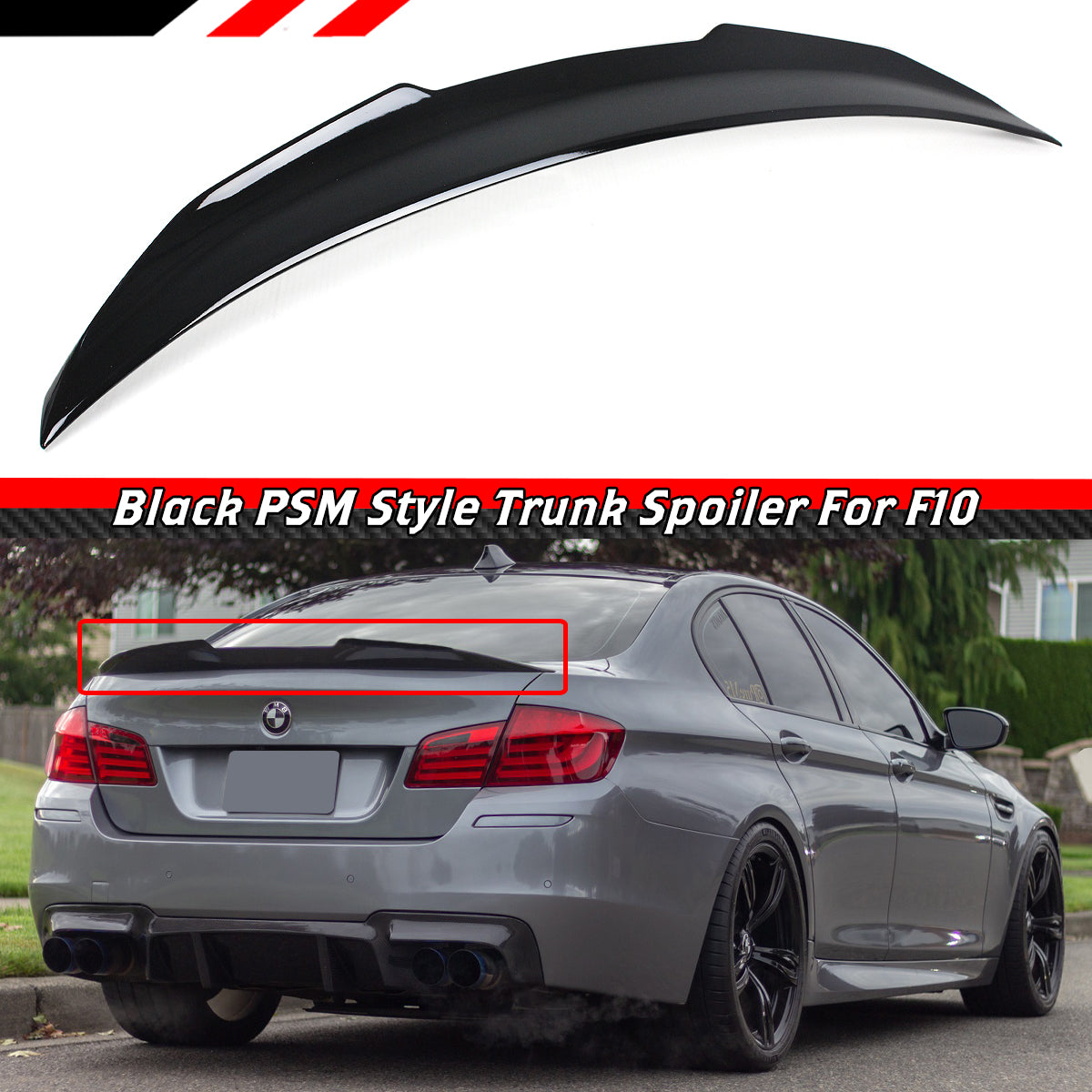 F10/F11 5 Series BMW Trunk Spoiler Glossy Black 2011-2016