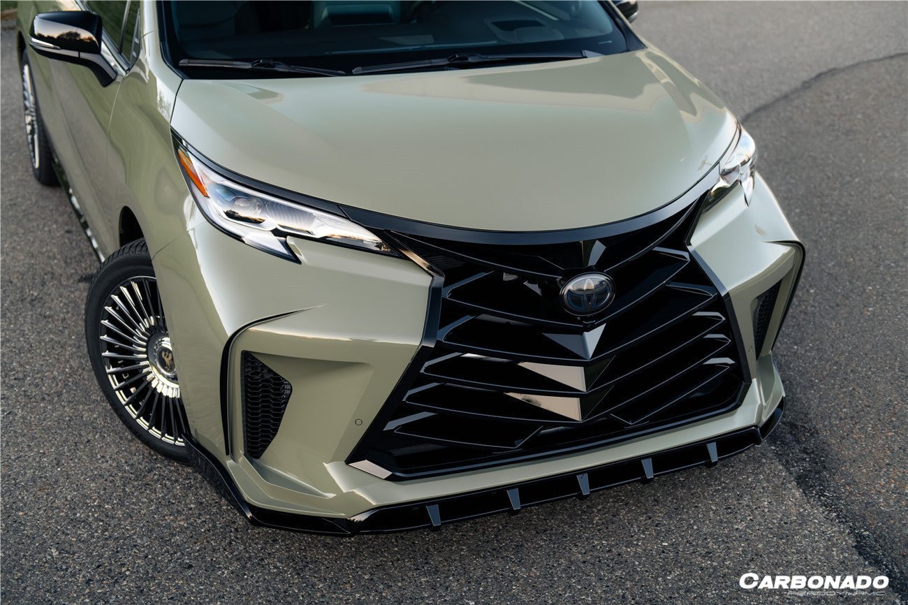 2021 - 2025 Toyota Sienna Thunder Style PP Front Bumper with Lip and Grills and LED Light