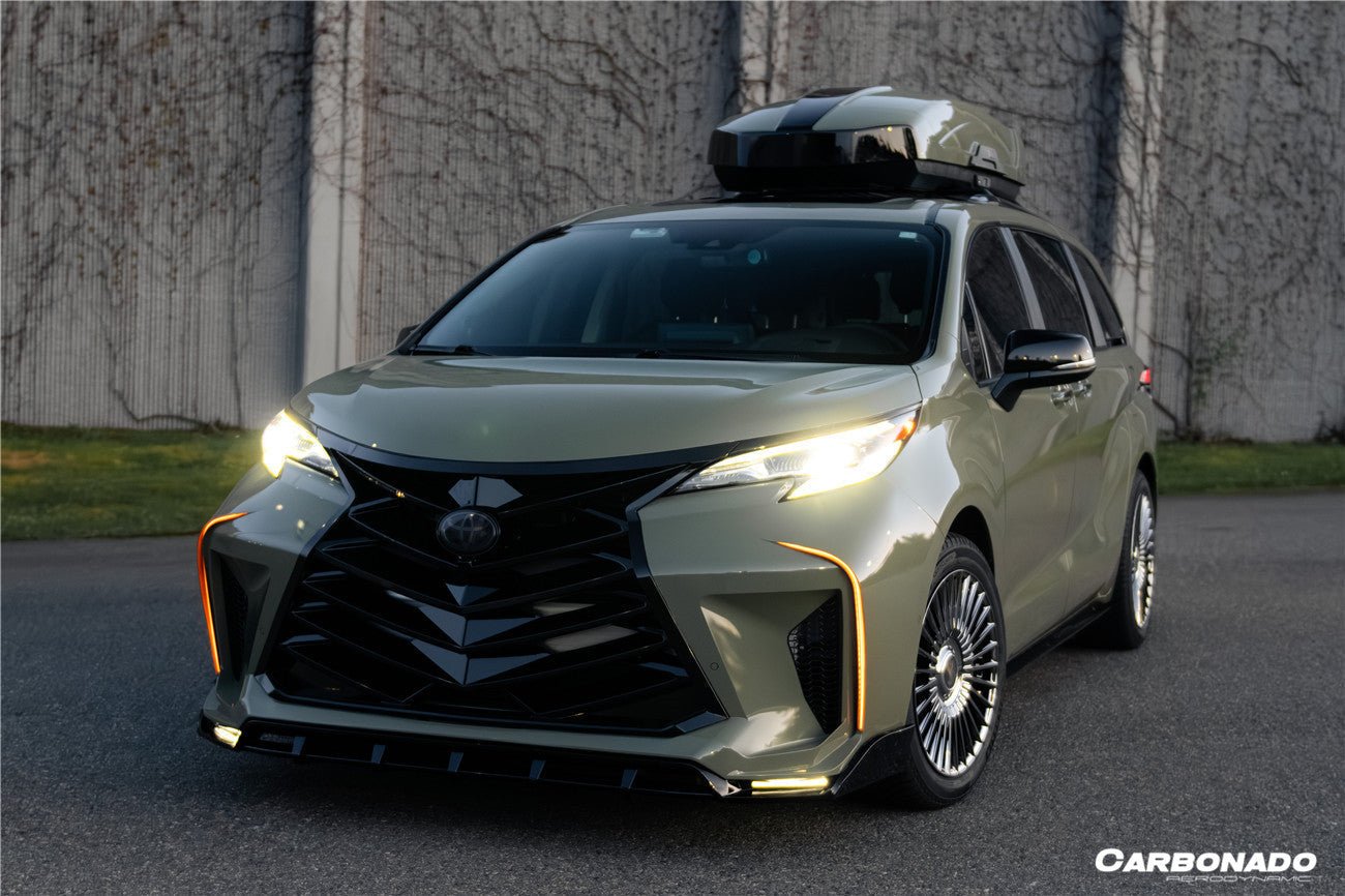 2021 - 2025 Toyota Sienna Thunder Style PP Front Bumper with Lip and Grills and LED Light