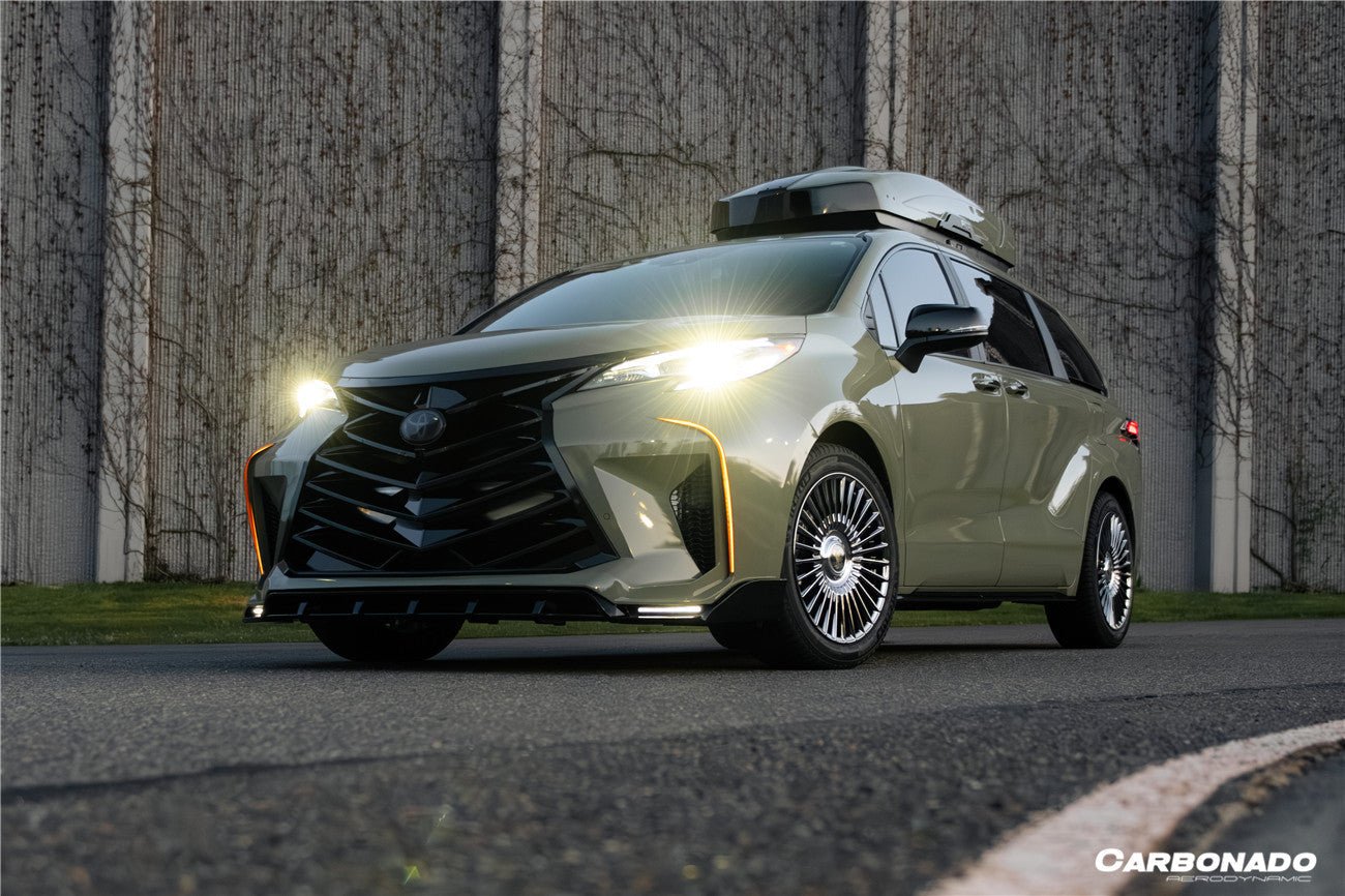 2021 - 2025 Toyota Sienna Thunder Style PP Front Bumper with Lip and Grills and LED Light