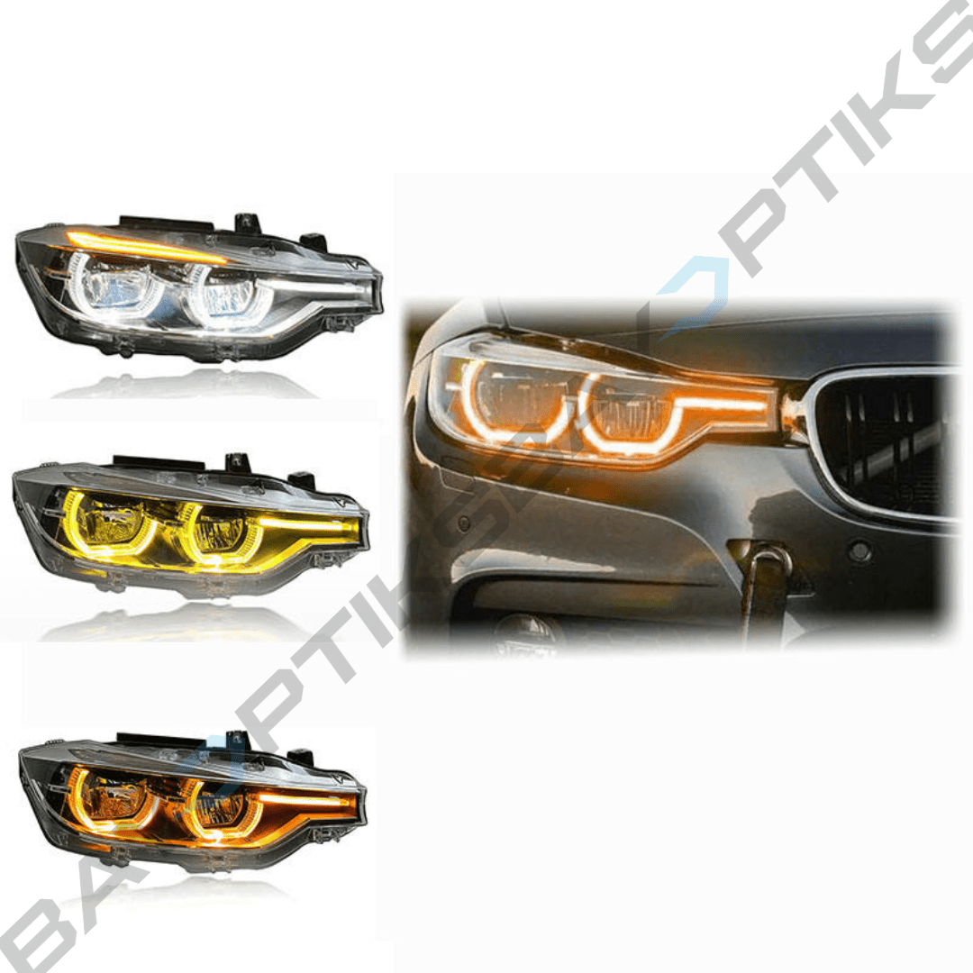 BMW 3 Series F30 LCI Style Tri Color CSL Yellow/Amber/White Headlights 2012-2018