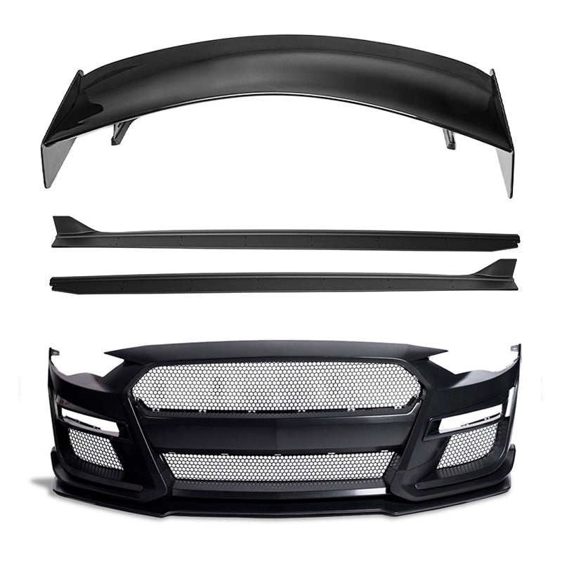 Ford Mustang S550 GT500 Style Conversion Full Body Kit Front Bumper Side Skirts High Wing 2015-2023