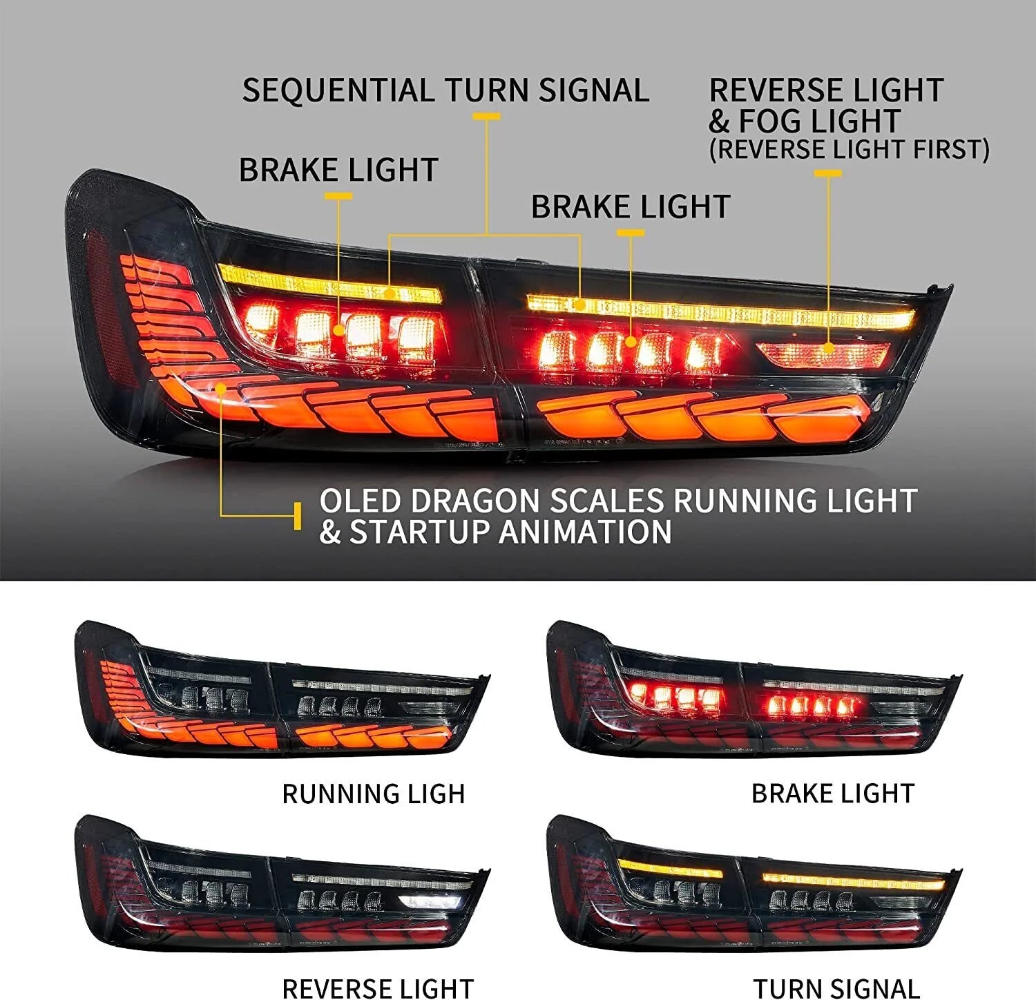 BMW 3 Series G20 M3 G80 W/Sequential Amber Turn Signal LED Taillights 2020 - 2024