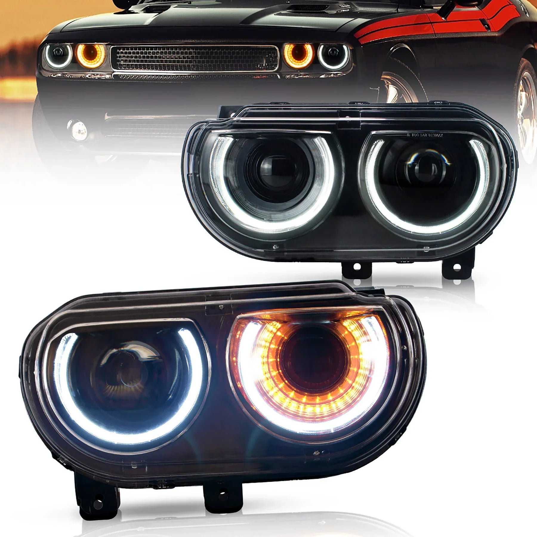 Dodge Challenger LED RGB/White Halo Headlights 2008 - 2014