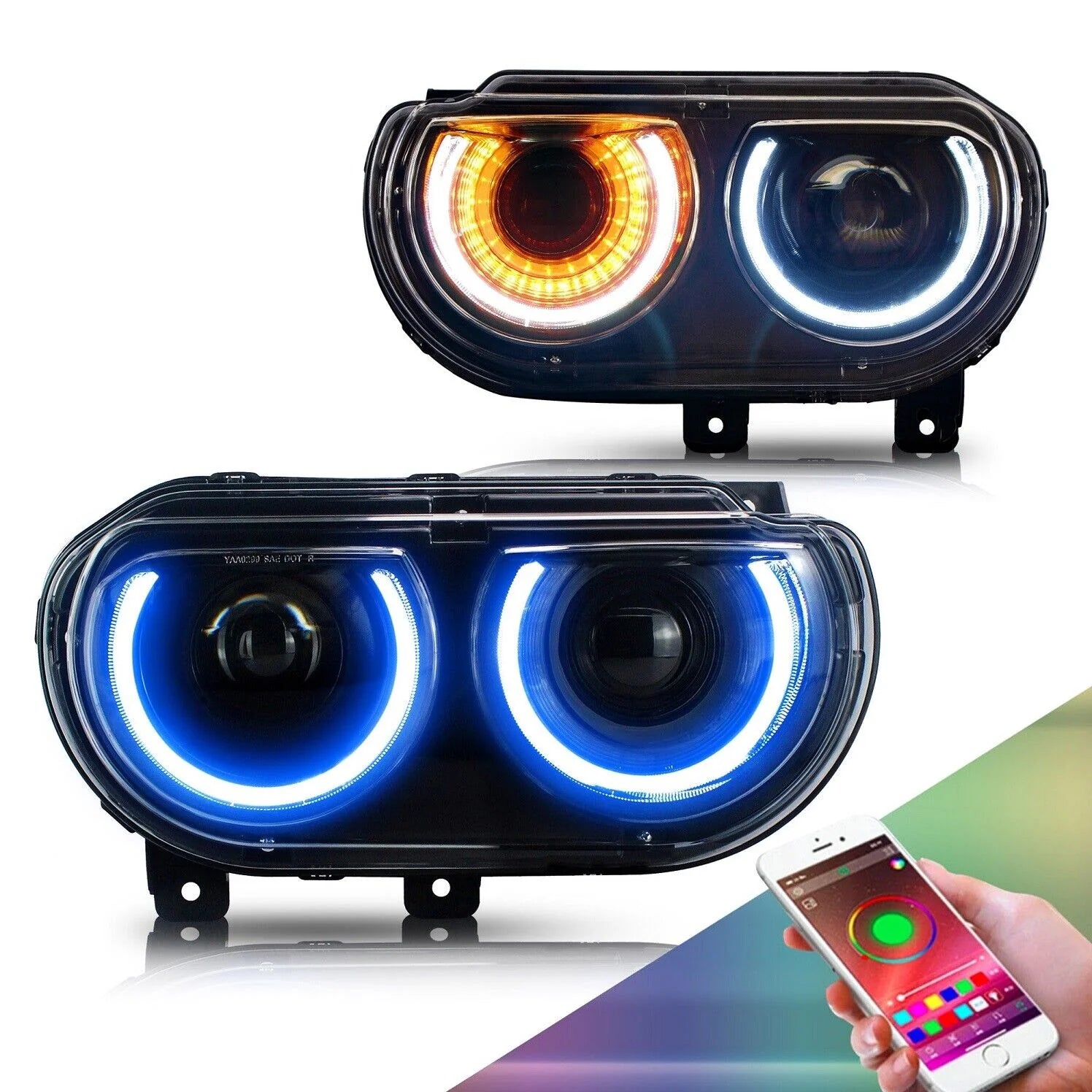 Dodge Challenger LED RGB/White Halo Headlights 2008 - 2014