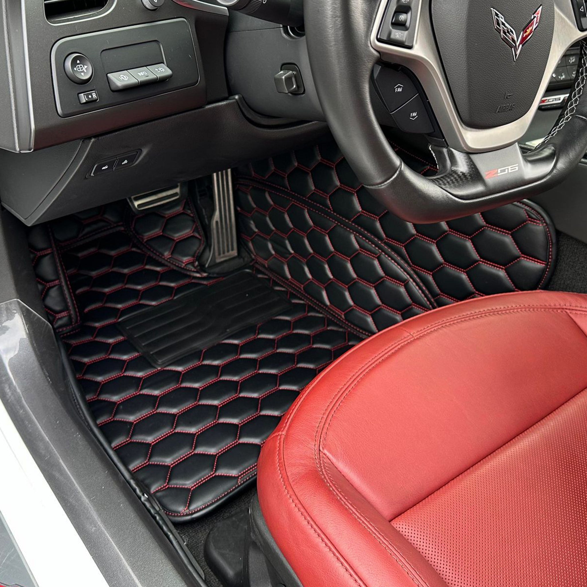 chevrolet-corvette-c7-custom-honeycomb-leather-floor-mat-linersAll Red
