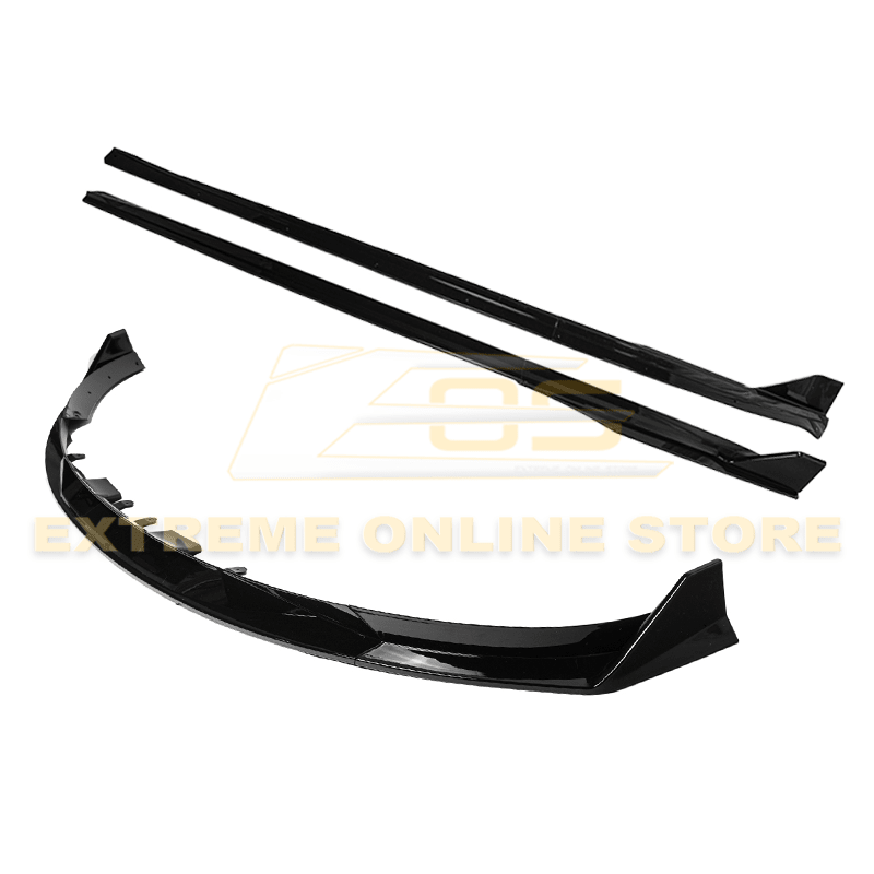 Tesla Model 3 Track Style Gloss Black Front Lip Splitter and Side Skirts Kit 2017-2023