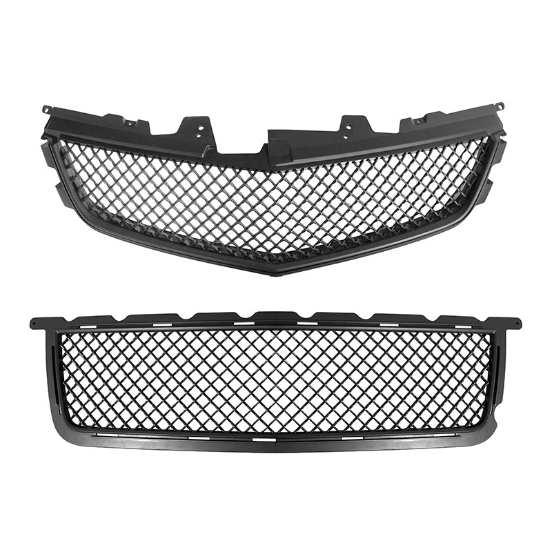 Cadillac CTS-V Diamond Mesh Badgeless Front Upper Lower Grille Set Matte Black 2009-2015