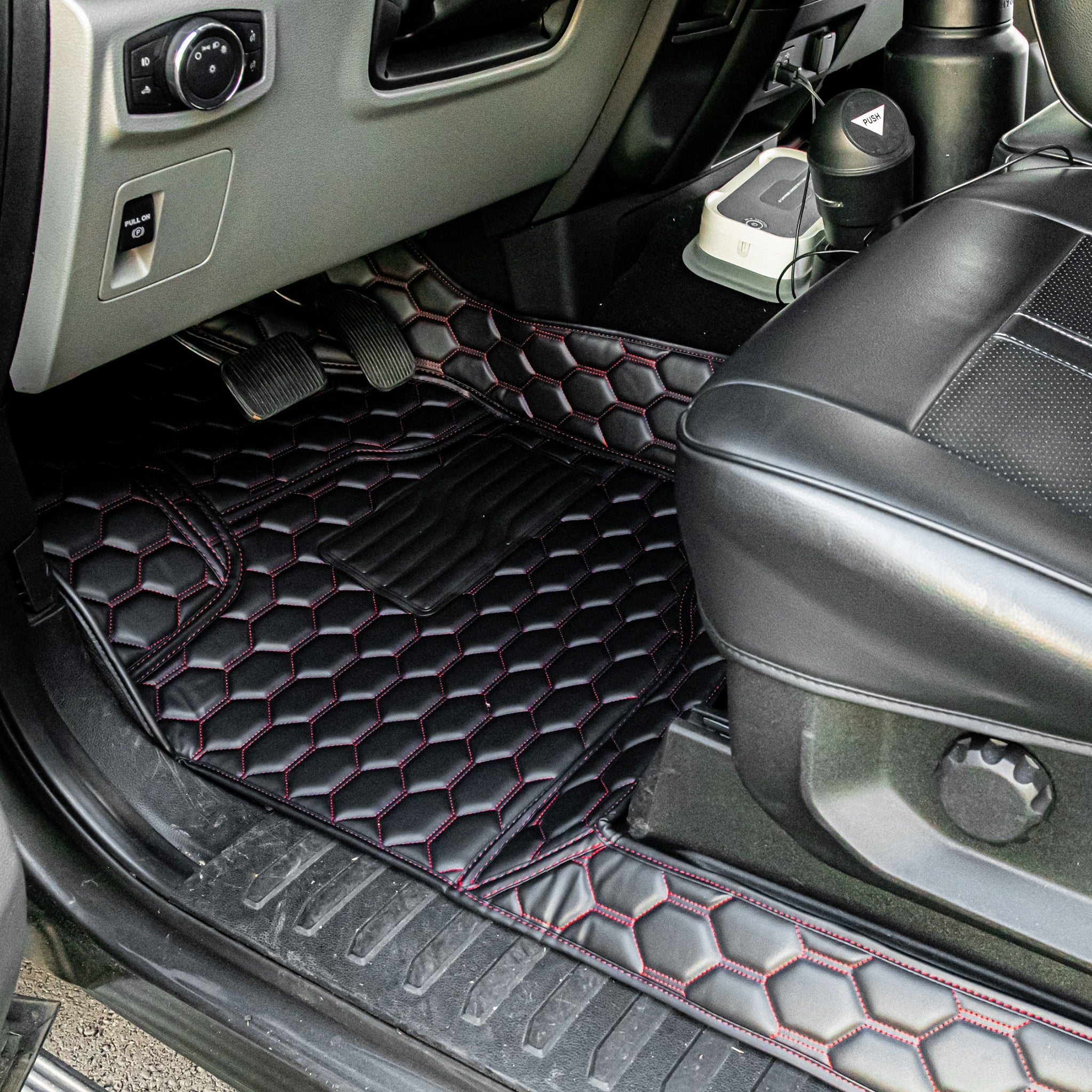 2015-ford-f-150-premium-honeycomb-leather-floor-mat-linersBlack W/ Red Stitching