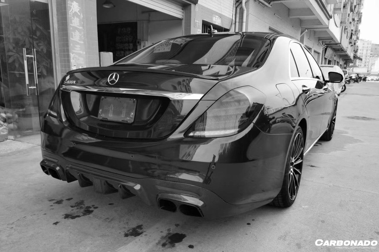 2017 - 2020 Mercedes Benz S63 W222 Sedan BRS Style Rear Diffuser w/ LED Light and Exhaust Tips