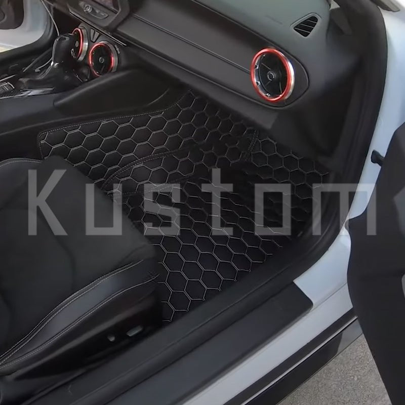 6th-gen-camaro-custom-honeycomb-leather-floor-mat-linersBlack W/ Red Stitching