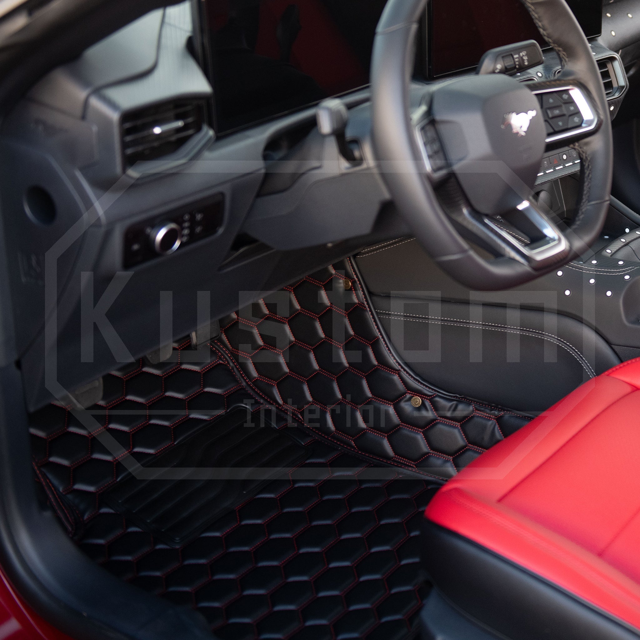 2010-2014 Ford Mustang Honeycomb Leather Floor Mat