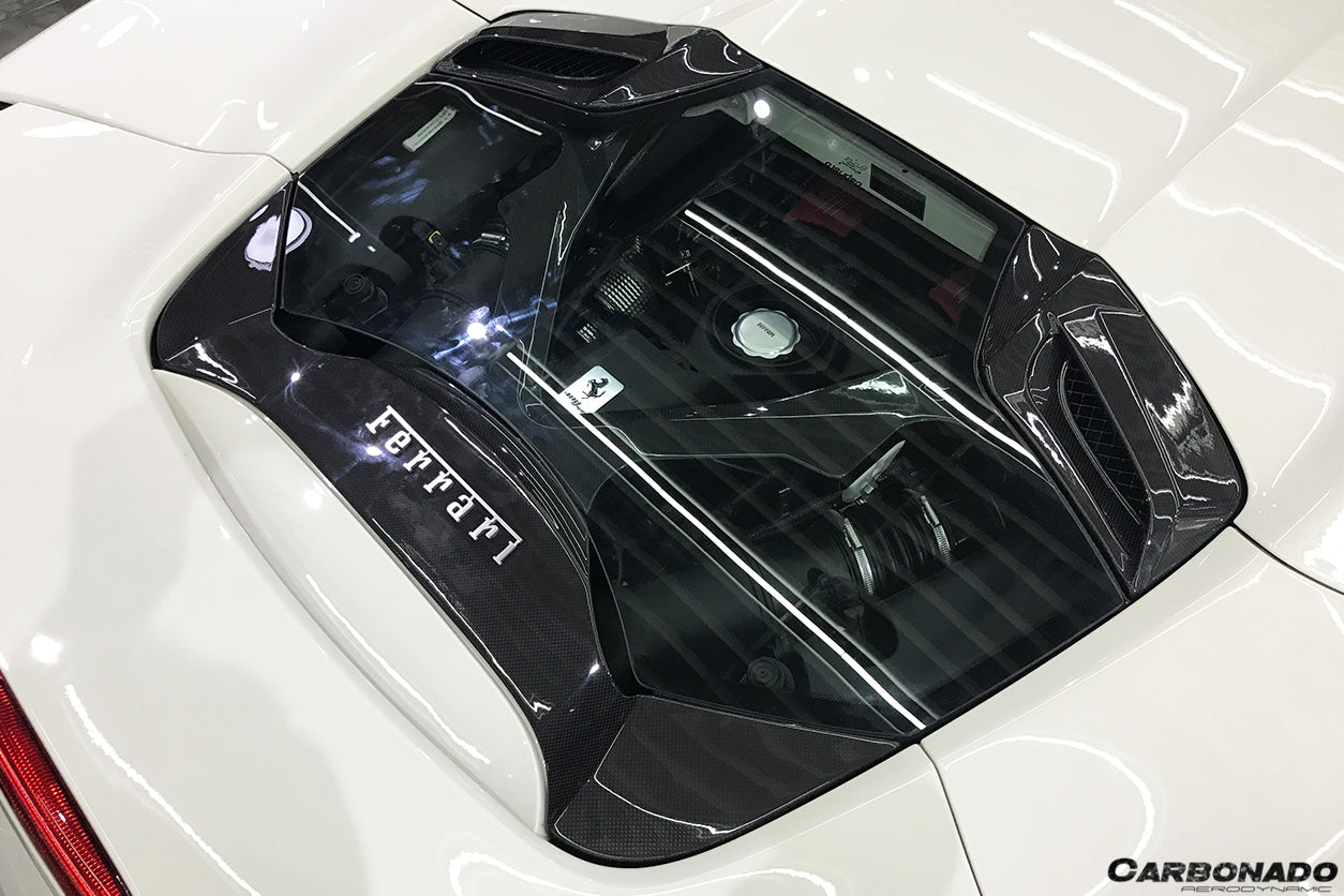 2015 - 2020 Ferrari 488 Spyder Dry Carbon Fiber Engine Hood With Glass