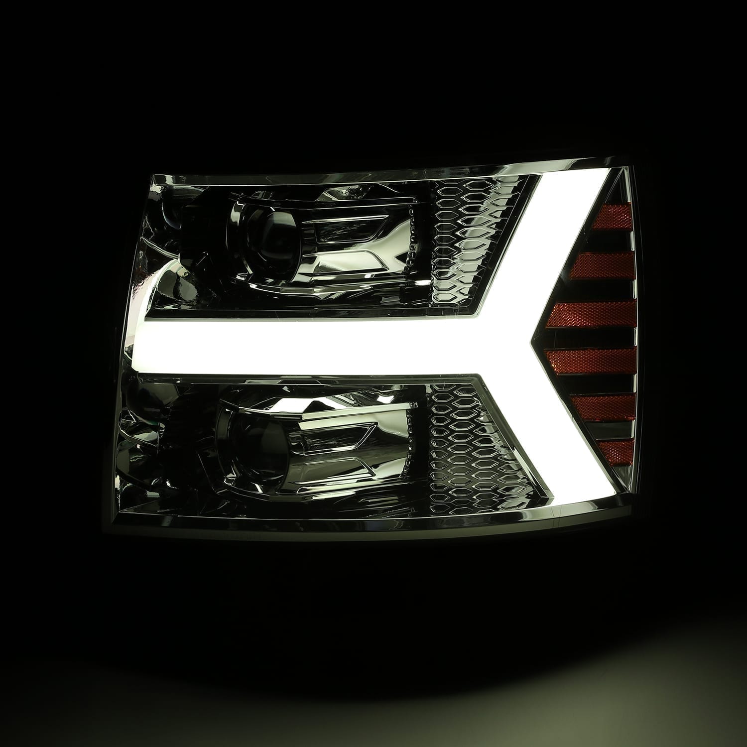 07-13 Chevrolet Silverado LUXX-Series LED Projector Headlights Chrome | AlphaRex