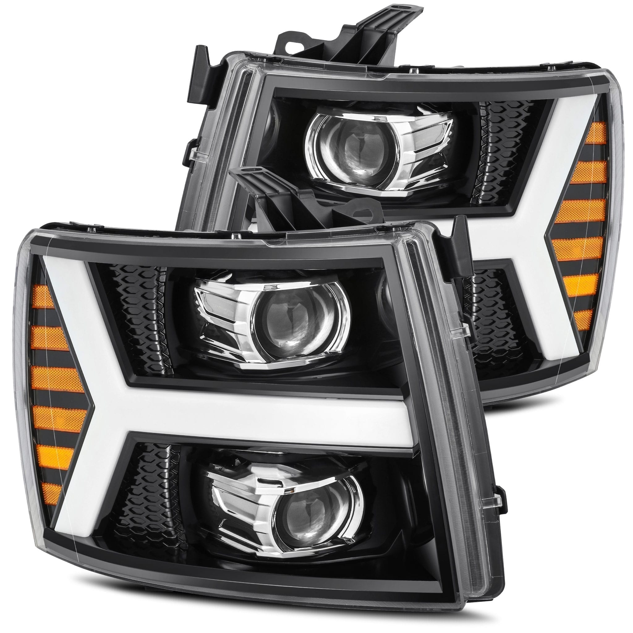 07-13 Chevrolet Silverado LUXX-Series LED Projector Headlights Jet Black | AlphaRex