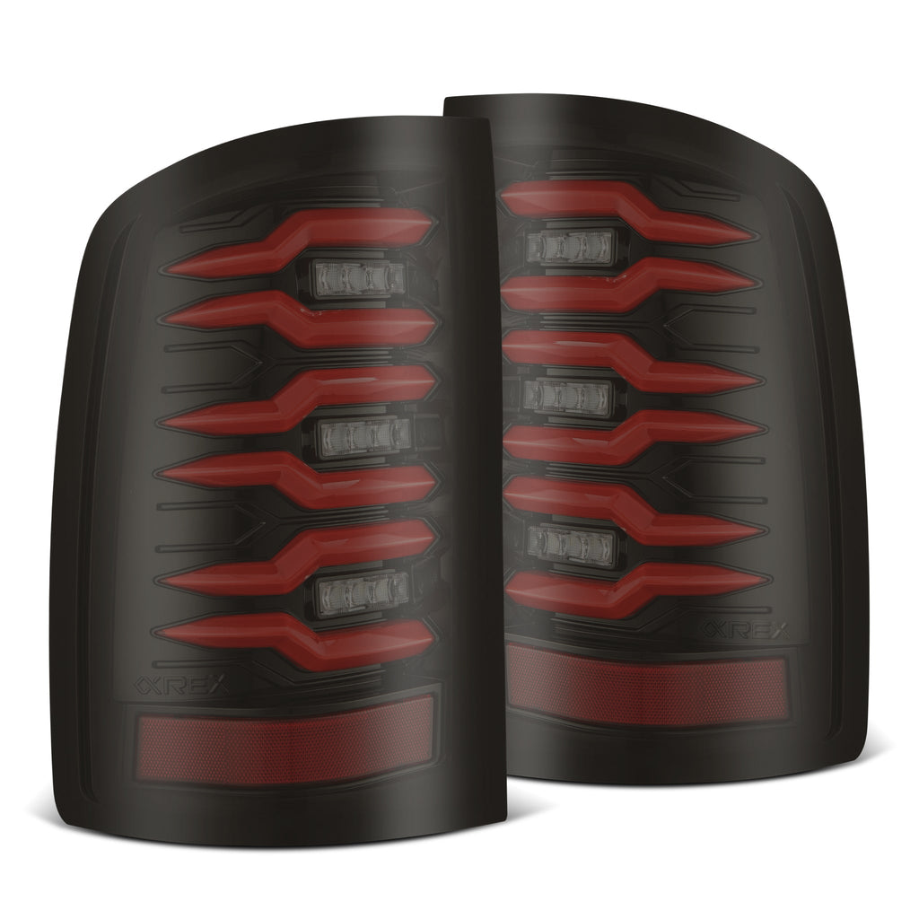 GMC LEDテールライト レッド/スモーク 07-13 GMC Sierra LUXX-Series LED Tail Lights Black Red | AlphaRex