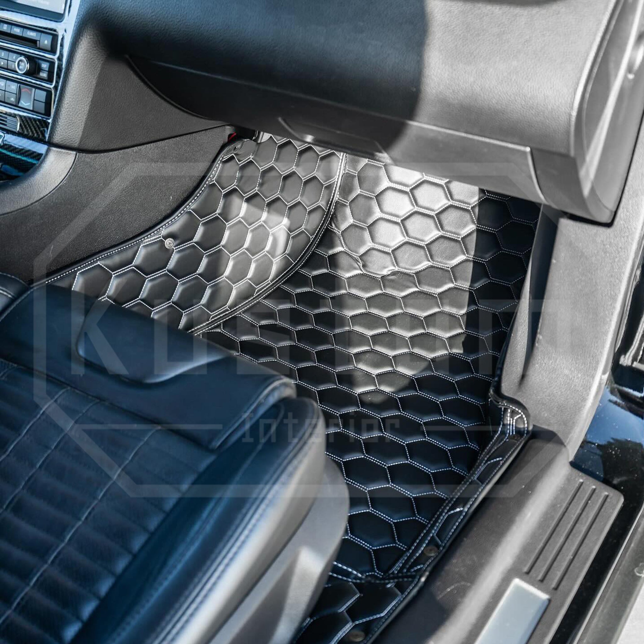 2010-14-ford-mustang-premium-honeycomb-leather-floor-mat-linersBlack W/ Red Stitching