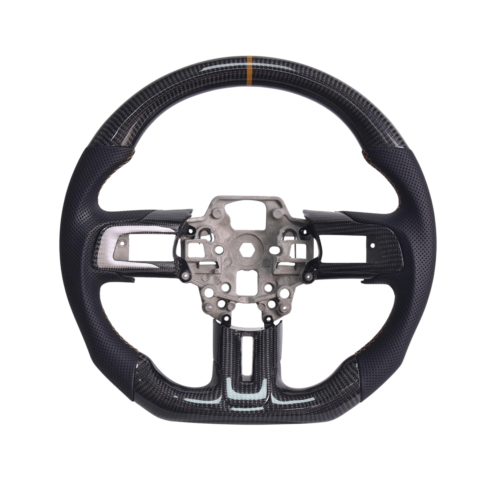 Mustang S550 Black Leather Brown Stitching Carbon Fiber Steering Wheel (2015–2023)