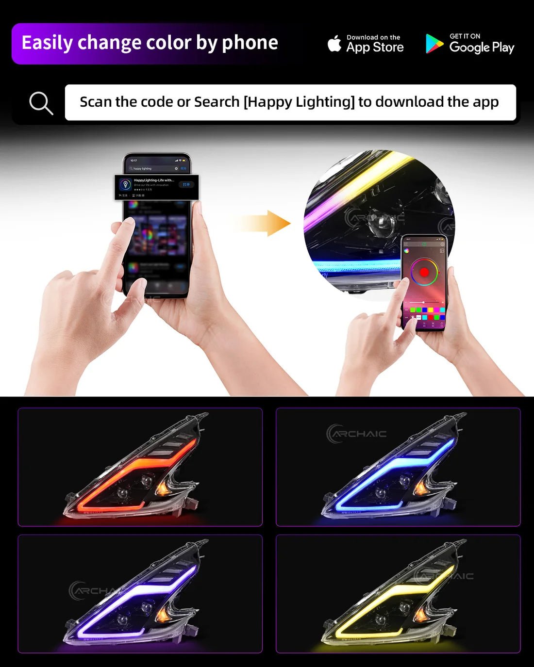 Nissan 370Z Fairlady Z Z34 RGB LED Headlights with App Control 2008-2020