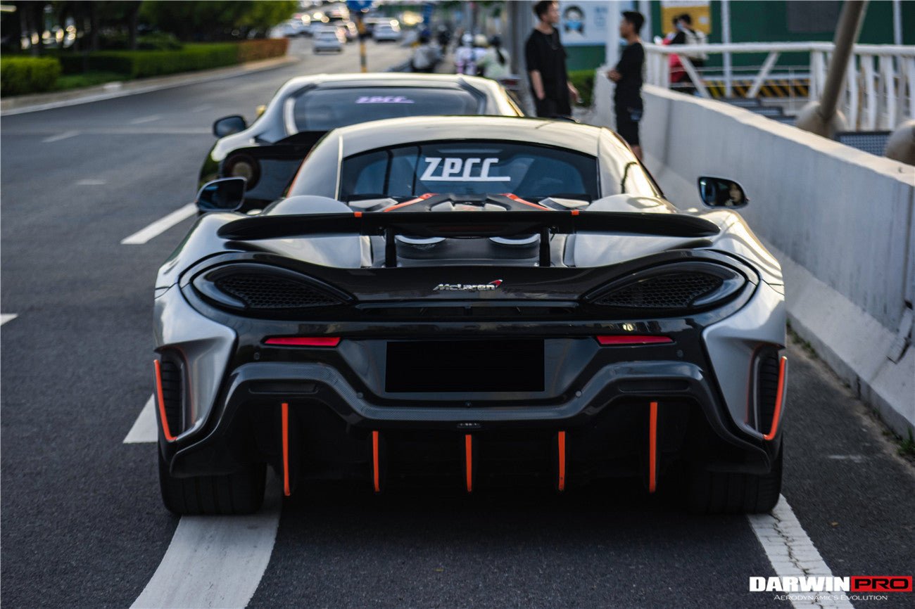2015 - 2020 McLaren 540C & 570S & 570GT 600LT-Style Partial Carbon Fiber Rear Bumper with Diffuser and Trunk Spoiler and Engine Trunk and Exhaust