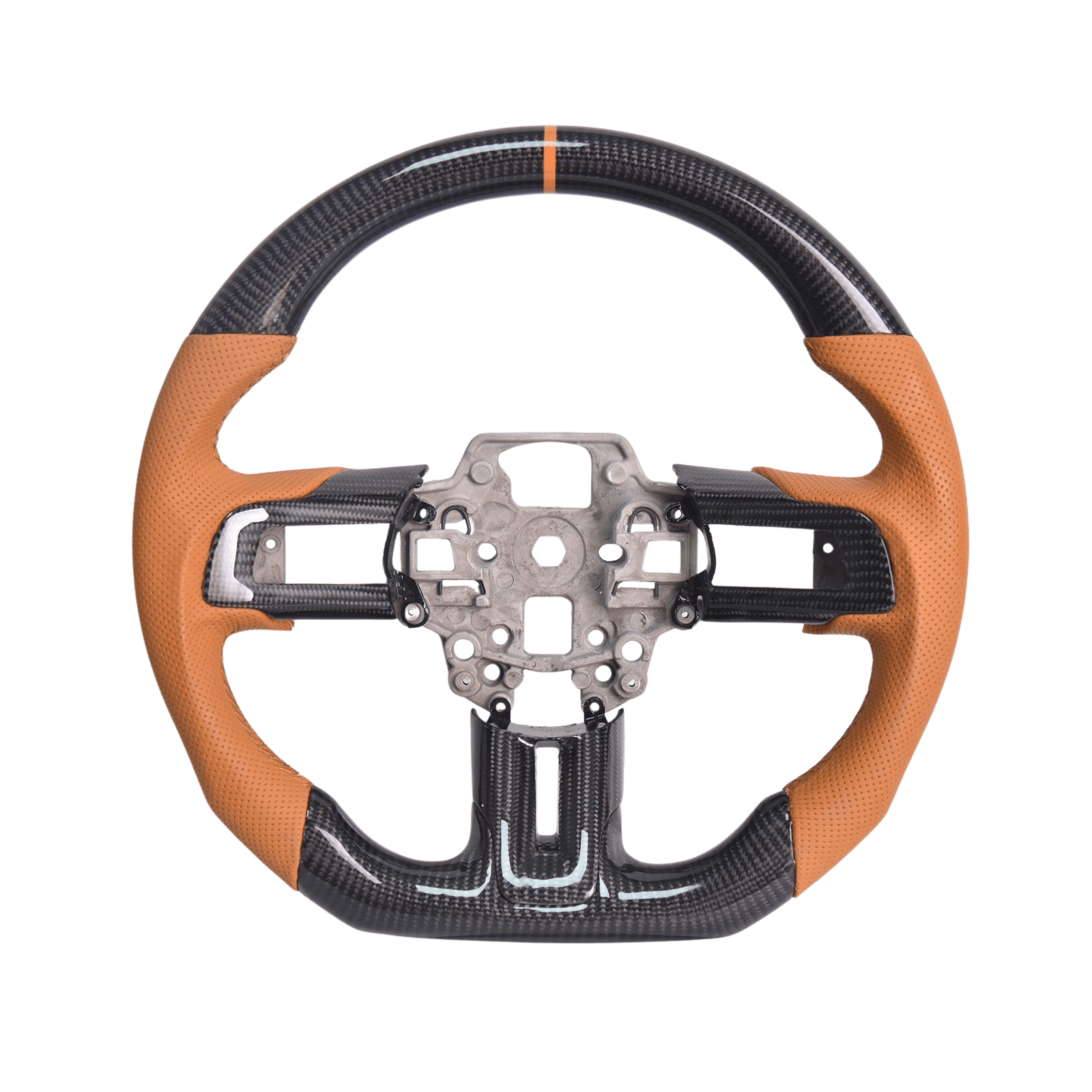 Mustang S550 Brown Leather Brown Stitching Carbon Fiber Steering Wheel (2015–2023)