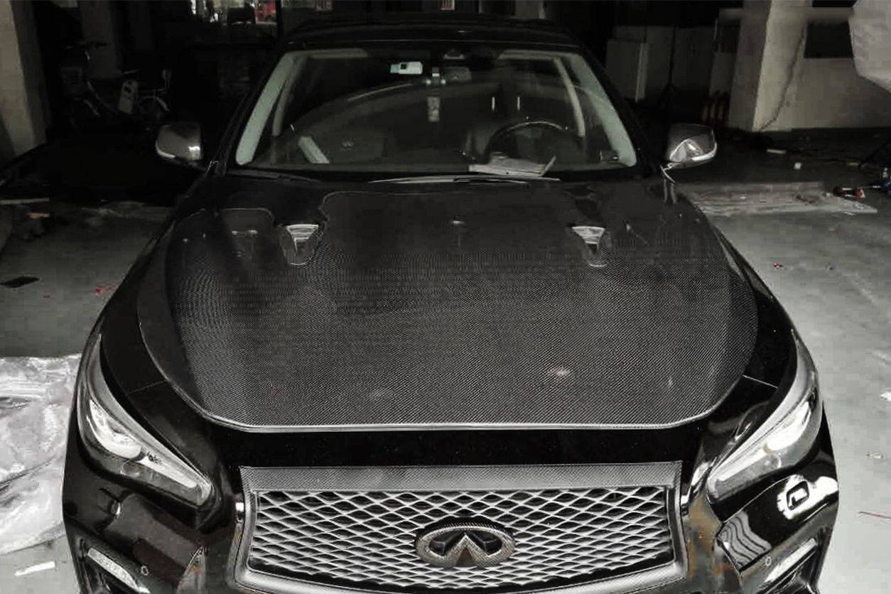 2014-2017 Infiniti Q50 Sedan EAU ROUGE Style Hood - Carbonado