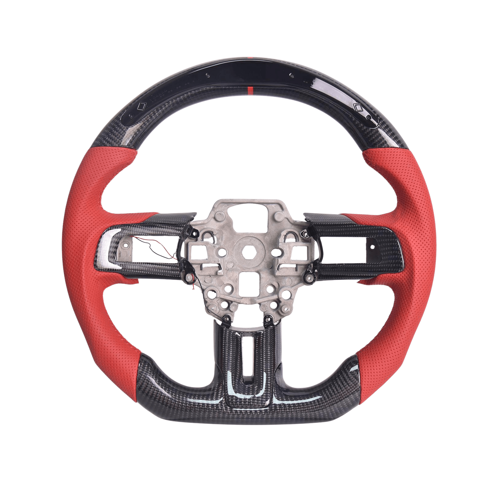 Ford Mustang S550 Carbon Fiber LED Steering Wheel Red Suede 2015–2023