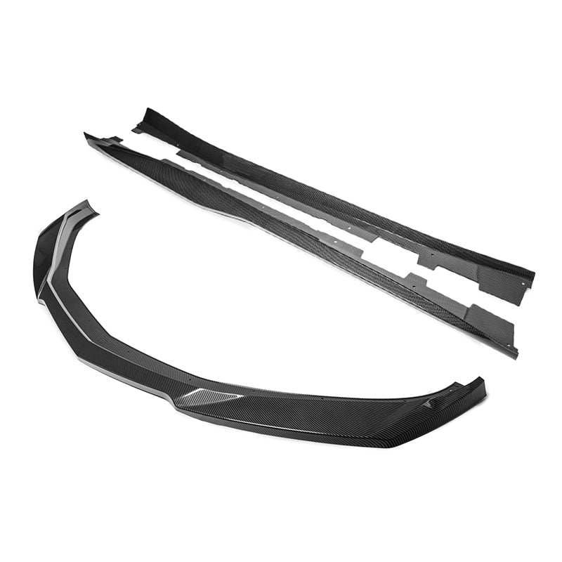 Chevrolet Camaro 6th Gen ZL1 Conversion Gloss Black Carbon Fiber Front Lip Splitter Side Skirts Kit 2019-2024