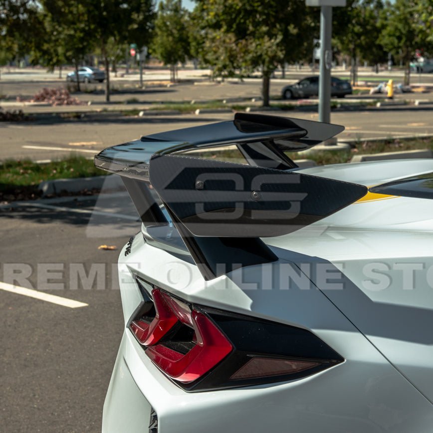 Chevrolet Corvette C8 GM Factory Style Dry Carbon Fiber Rear Spoiler Side Winglets 2020-Up