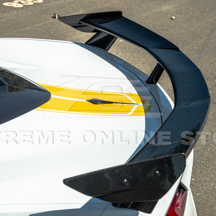 Chevrolet Corvette C8 GM Factory Style Dry Carbon Fiber Rear Spoiler Side Winglets 2020-Up