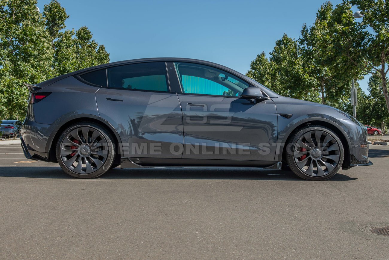 Tesla Model Y Performance Style Gloss Black Front Splitter Lip Side Skirts Kit 2020-2024