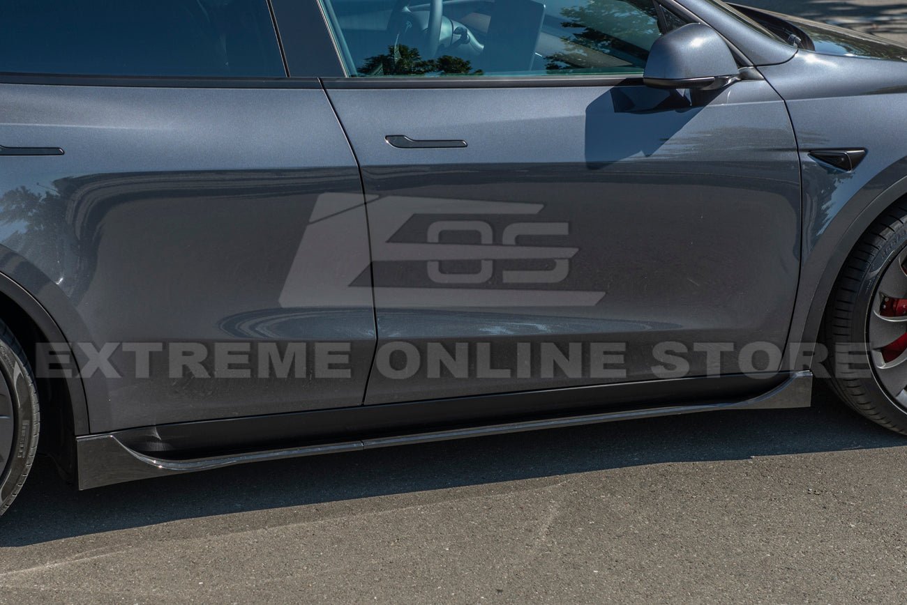 Tesla Model Y Performance Style Gloss Black Front Splitter Lip Side Skirts Kit 2020-2024