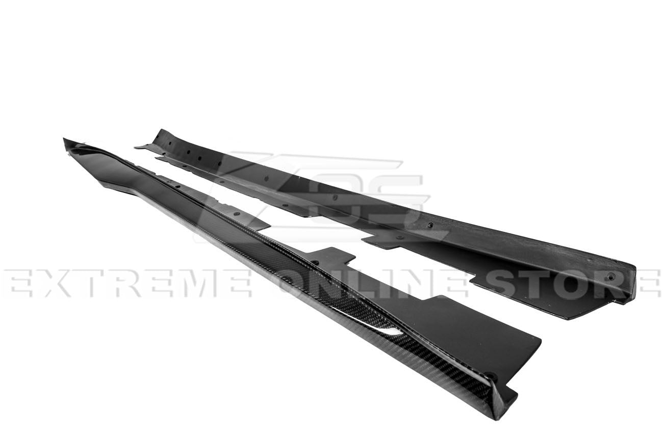 Chevrolet Camaro 6th Gen ZL1 Conversion Gloss Black Carbon Fiber Front Lip Splitter Side Skirts Kit 2019-2024