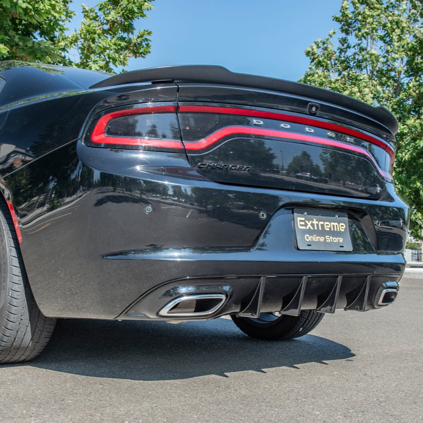 Dodge Charger LD SRT Style Matte Gloss Black Rear Bumper Dual Exhaust Diffuser Base Models 2015-2024