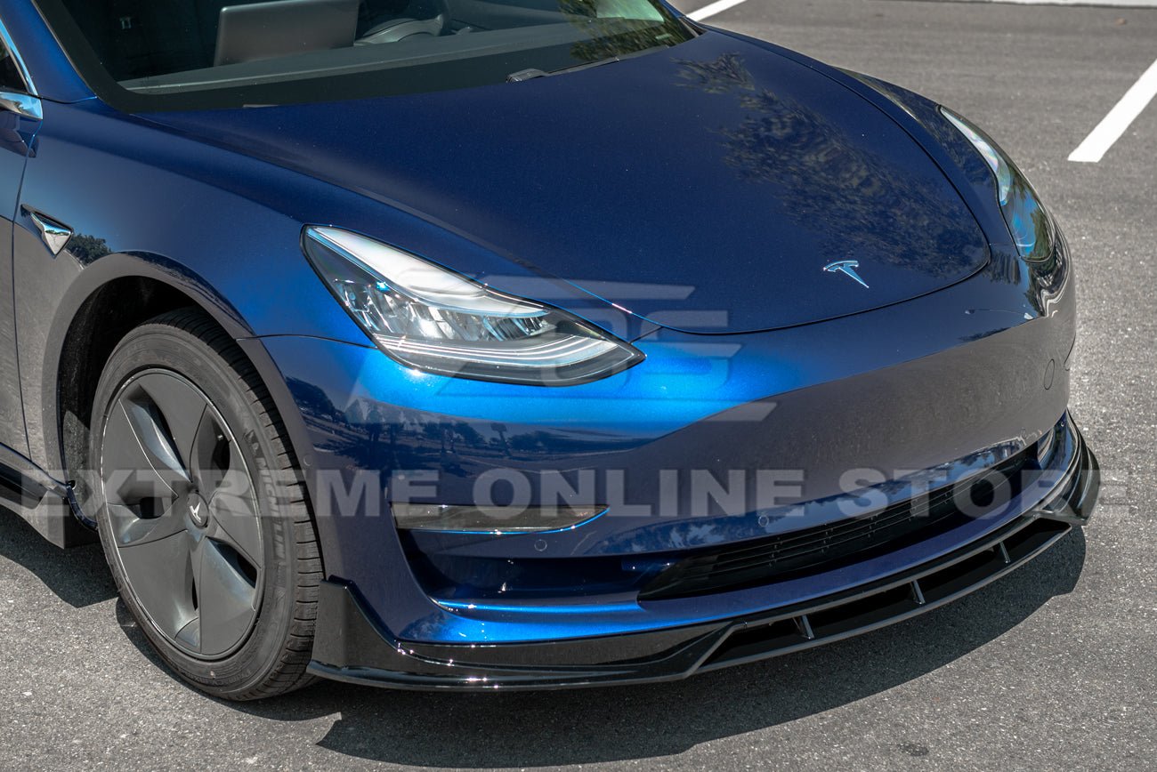 Tesla Model 3 Performance Style Gloss Black Front Splitter Side Skirts Kit 2017-2023