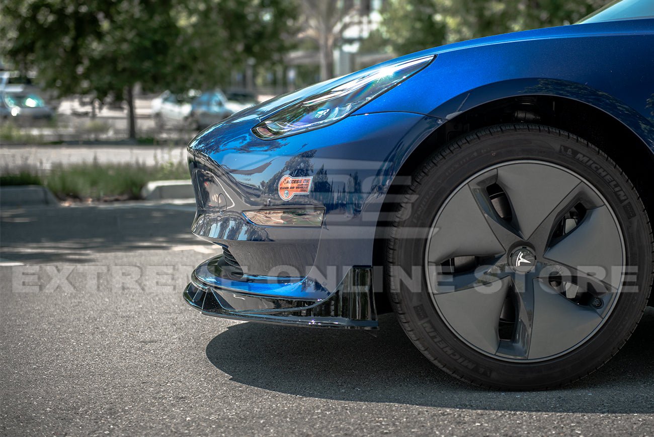 Tesla Model 3 Performance Style Gloss Black Front Splitter Side Skirts Kit 2017-2023