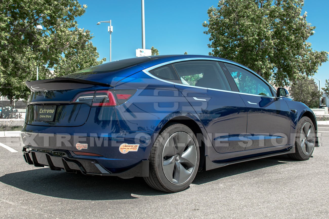 Tesla Model 3 Performance Style Gloss Black Front Splitter Side Skirts Kit 2017-2023