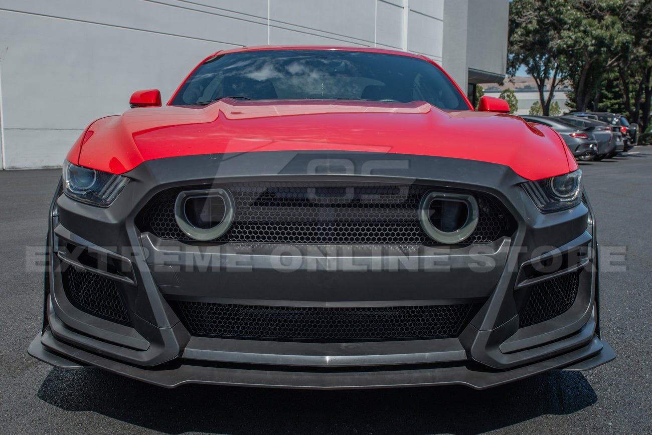 Ford Mustang S550 GT500 Style Primed Black Front Bumper Kit with LED Grille 2015-2017