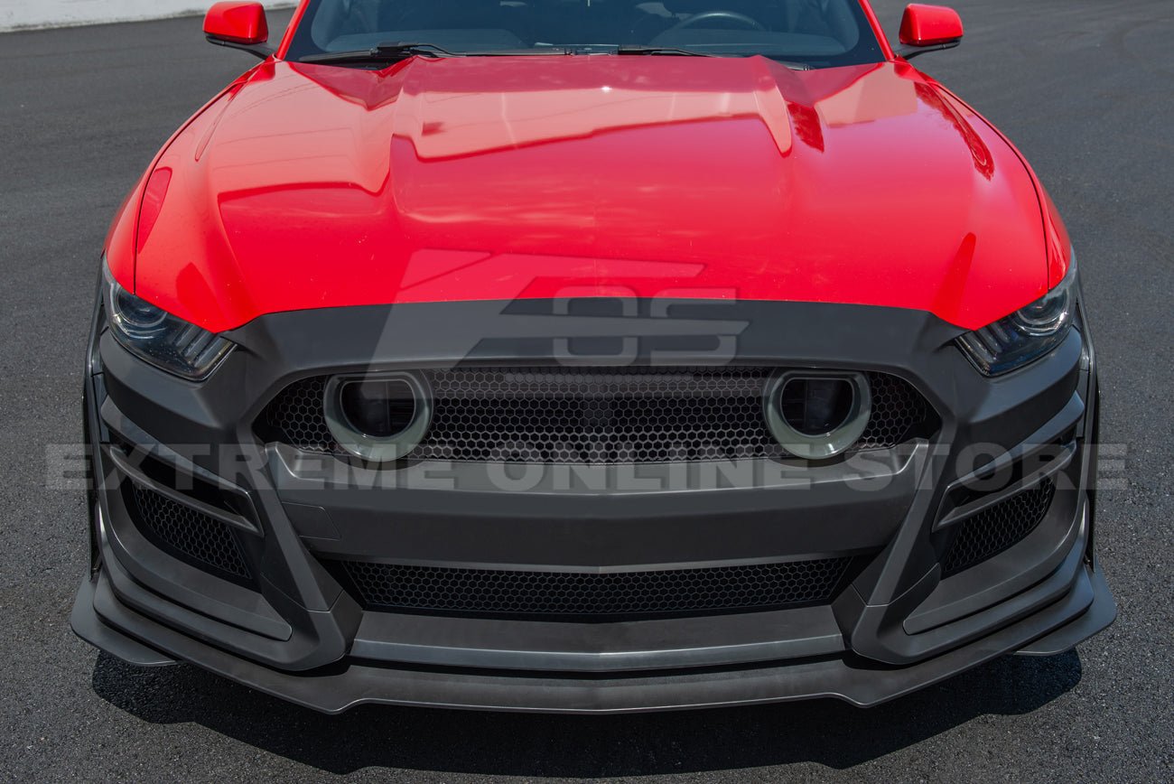 Ford Mustang S550 GT500 Style Primed Black Front Bumper Kit with LED Grille 2015-2017