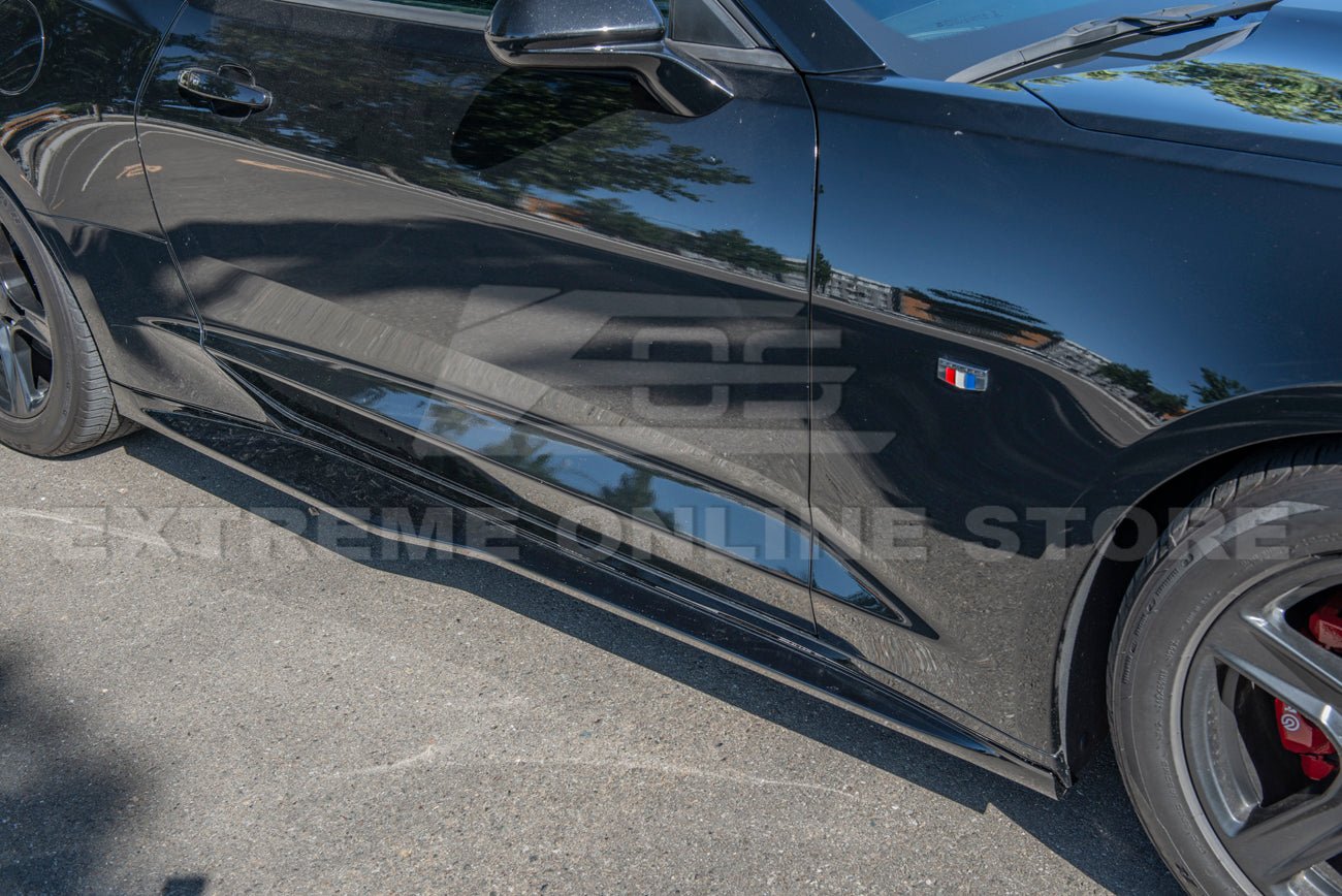 Chevrolet Camaro 6th Gen ZL1 Conversion Gloss Black Carbon Fiber Front Lip Splitter Side Skirts Kit 2019-2024