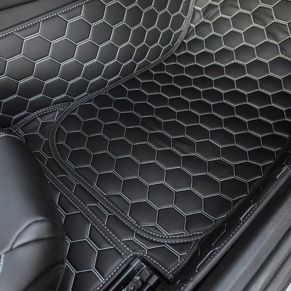 6th-gen-camaro-custom-honeycomb-leather-floor-mat-linersBlack W/ Red Stitching