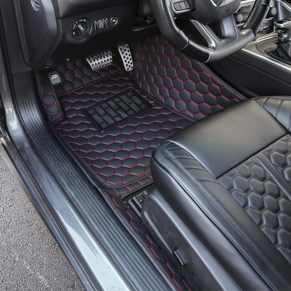 2015 - 2025 Dodge Challenger Honeycomb Leather Floor Mat
