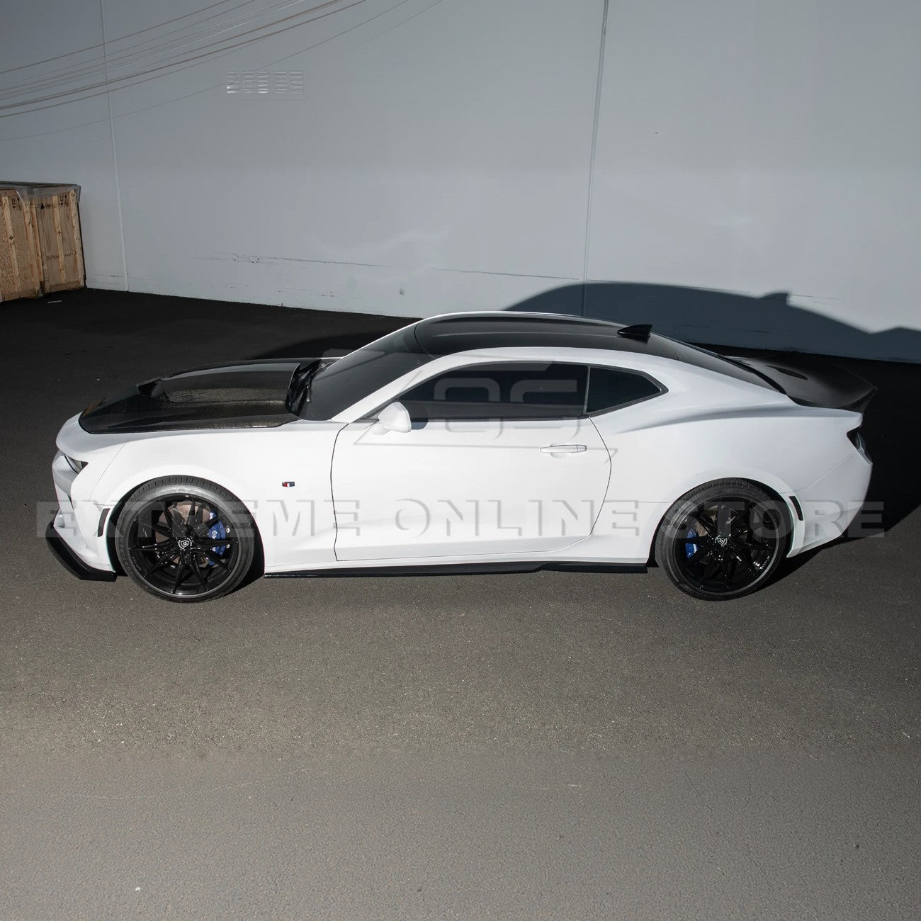 Chevrolet Camaro 6th Gen T6 Style Gloss Black Carbon Fiber Front Lip Splitter Side Skirts Kit 2019-2024