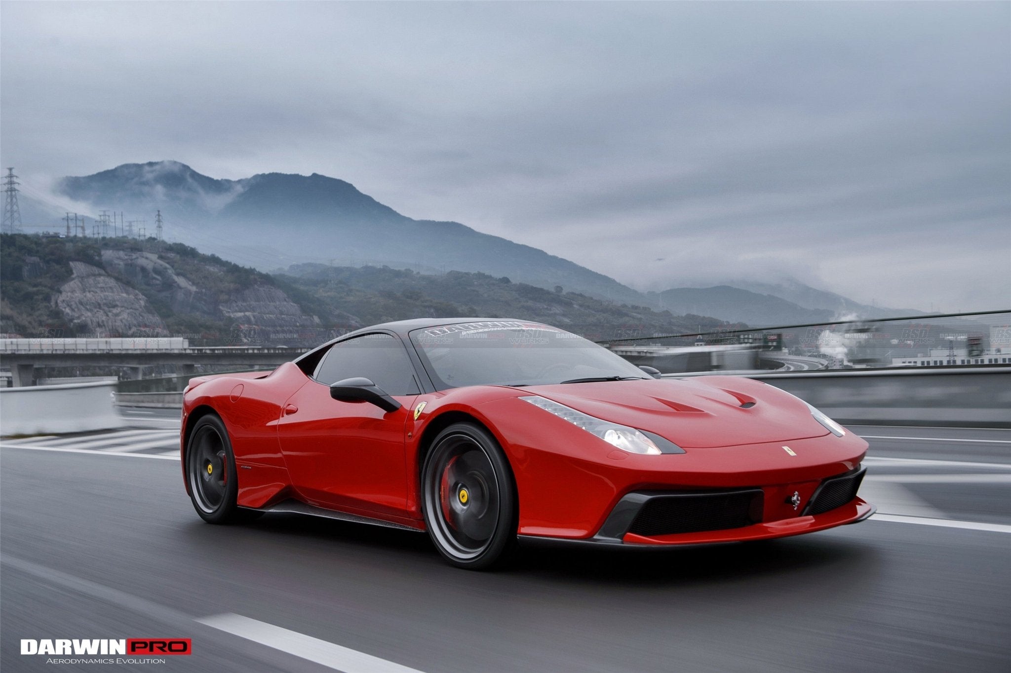 2010-2015 Ferrari 458 Coupe & Spyder BKSS Style Carbon Fiber Hood and Partial Carbon Fiber Front bumper